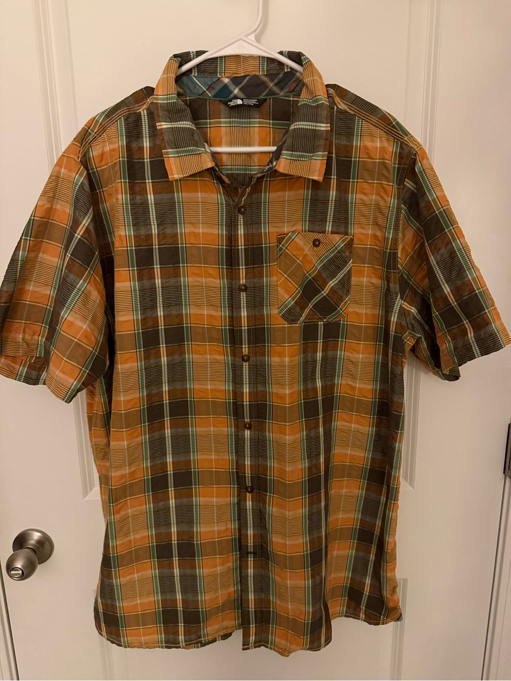 The North Face Plaid Short-Sleeve Button-Down Shirt in Mustard, Olive & Brown